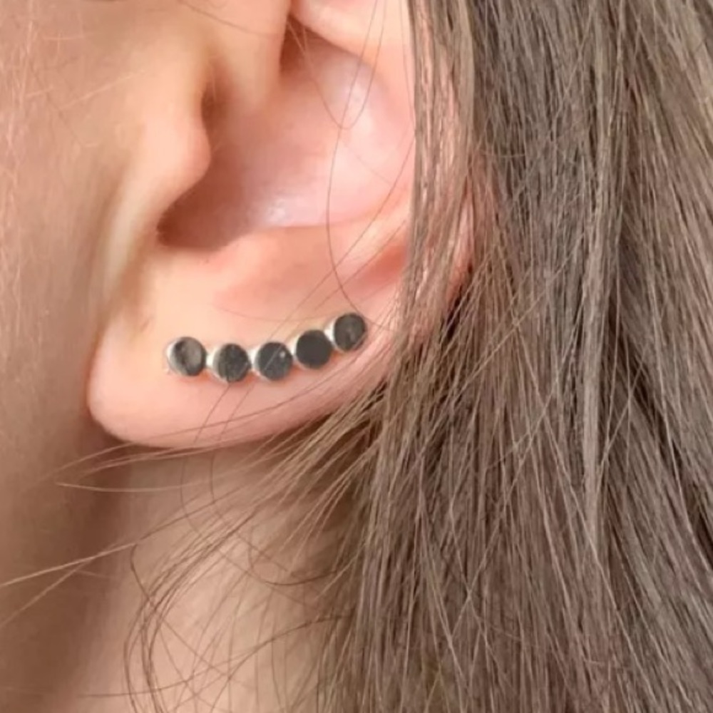 Silver Tone Circle Ear Climber Sweep Earrings - Picture 4 of 6